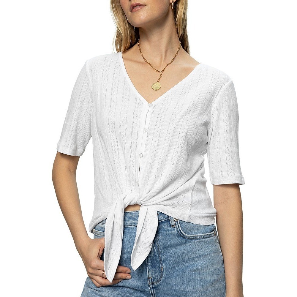 Sanctuary Pointelle Tie Tee Womens S White Casual Boho Cottagecore Classic NWT